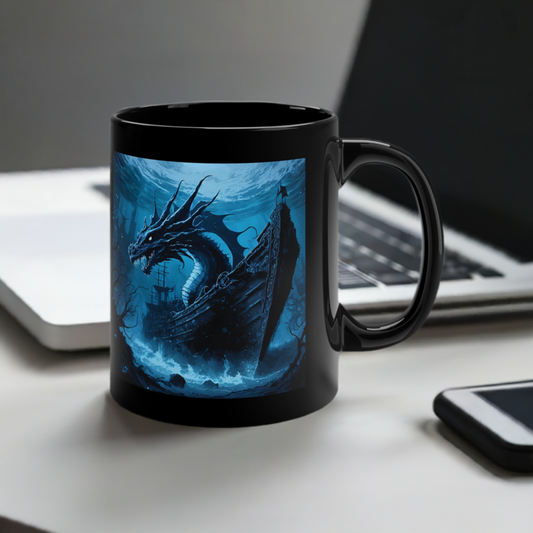 Blue Dragon Shipwreck Fantasy Art Ceramic Coffee Mug