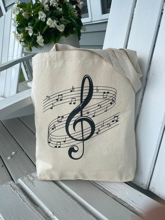 TREBLE CLEF Musical Notes Tote Bag