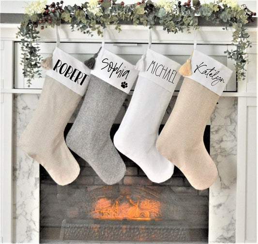 Personalized Linen Tassel Christmas Stockings