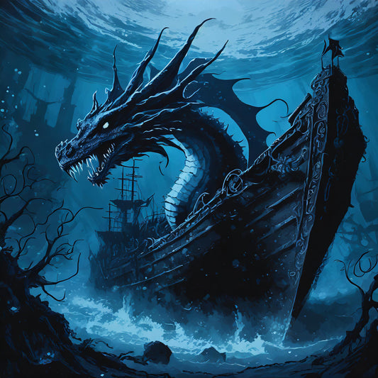 Blue Sea Dragon Fantasy Art Shipwreck T-Shirt